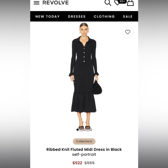 Self-Portrait Black Long Sleeve Midi Dress - Picture 1 of 3